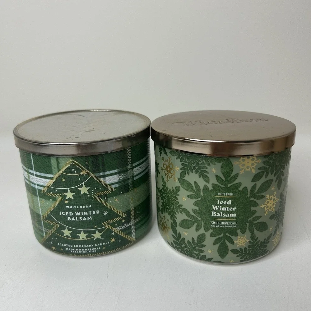 Bath & Body Works 3 Wick LOT Of 2 Candles 14.5 oz Iced Winter Balsam Eucalyptus